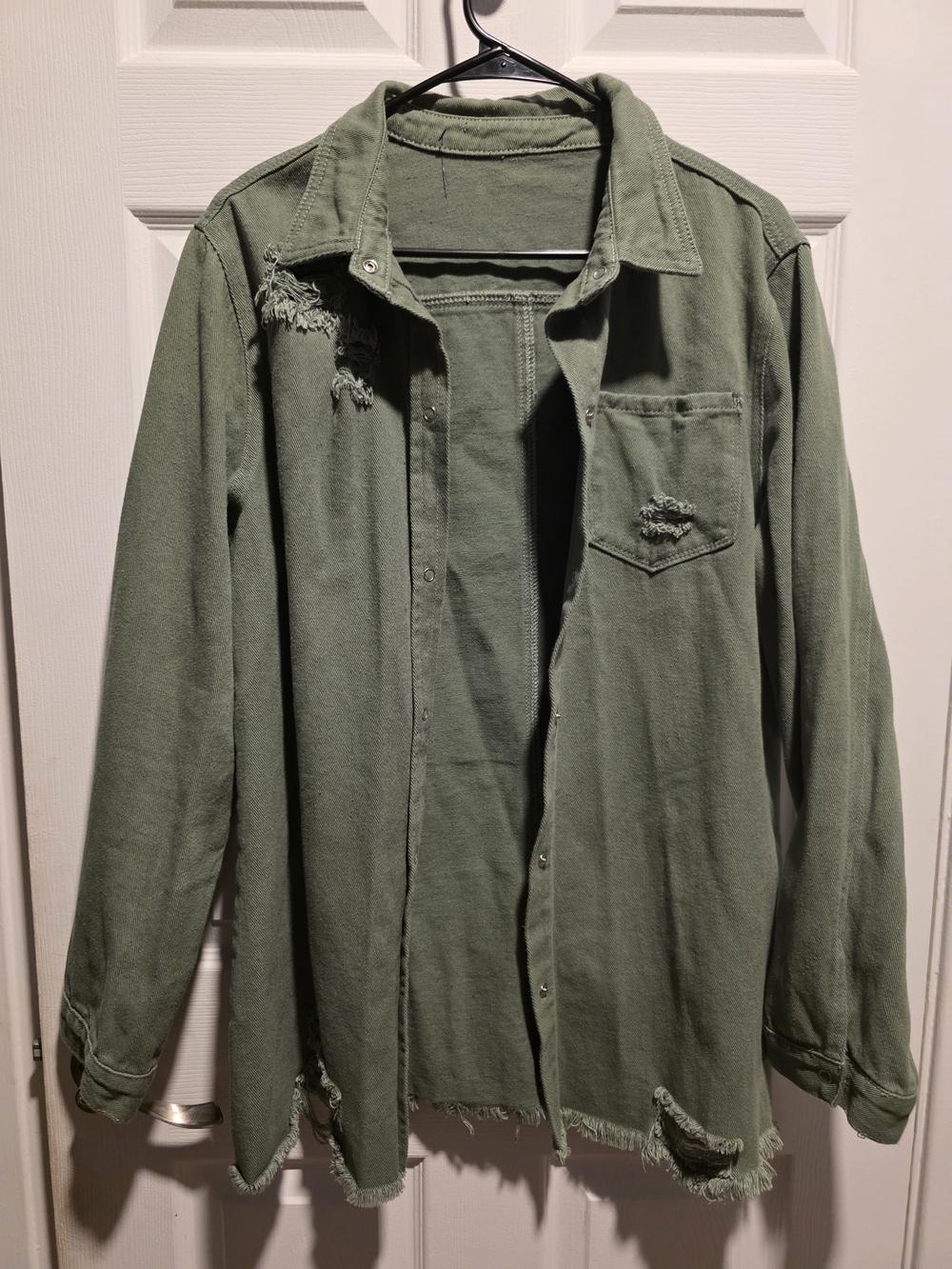 Men's Distressed Olive Green Overshirt Jacket